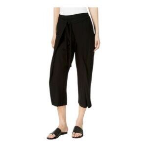 Eileen Fisher Tie-Front Overlay Wide-Leg Crop‎ Black Pant